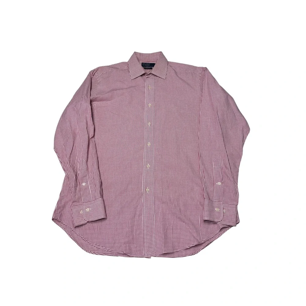 Polo Ralph Lauren Curham Classic Fit Gingham Shirt‎ Burgundy White Mens 16 34/35